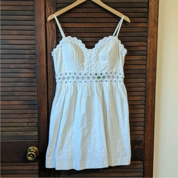 Lilly Pulitzer Rika White Lace Scalloped Embroidered Mini Dress 00 Resort Bridal - Picture 6 of 7